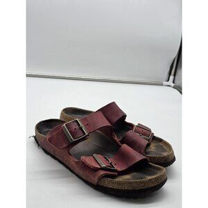 Birkenstock Arizona Sandals Womens Size 10 Red Leather Cork Footbed Damage Shoes